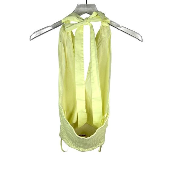 STAUD Kai Smocked Halter Top Sunray Yellow XS Cotton Tie Neck Criss Cross Neck - Picture 6 of 6